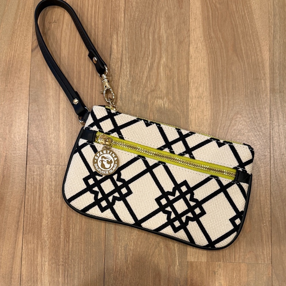 Spartina 449 Black & Cream Geometric Wristlet with Gold Accent